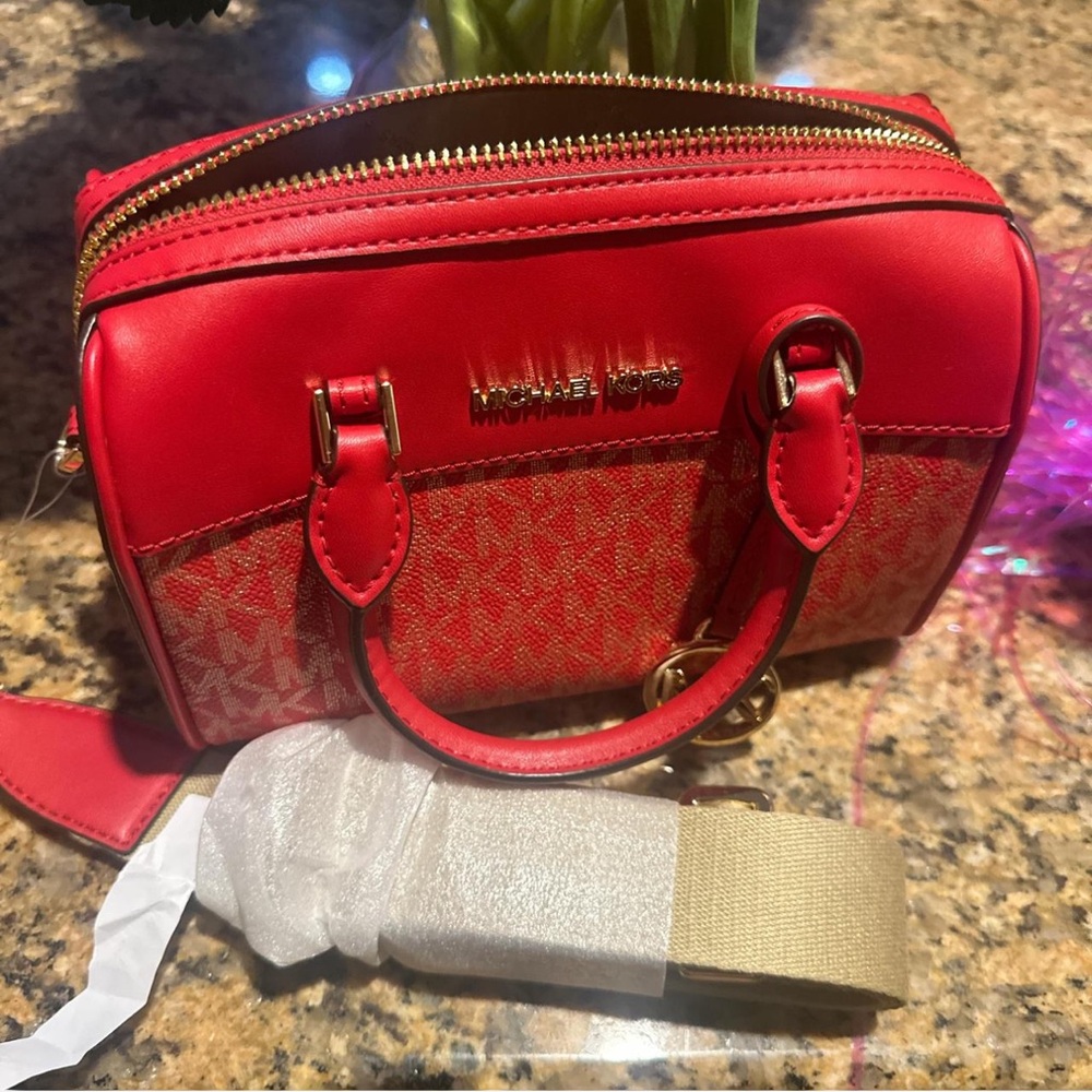 Michael Kors Red Mini Crossbody Bag with Leather Accents - Picture 6 of 10